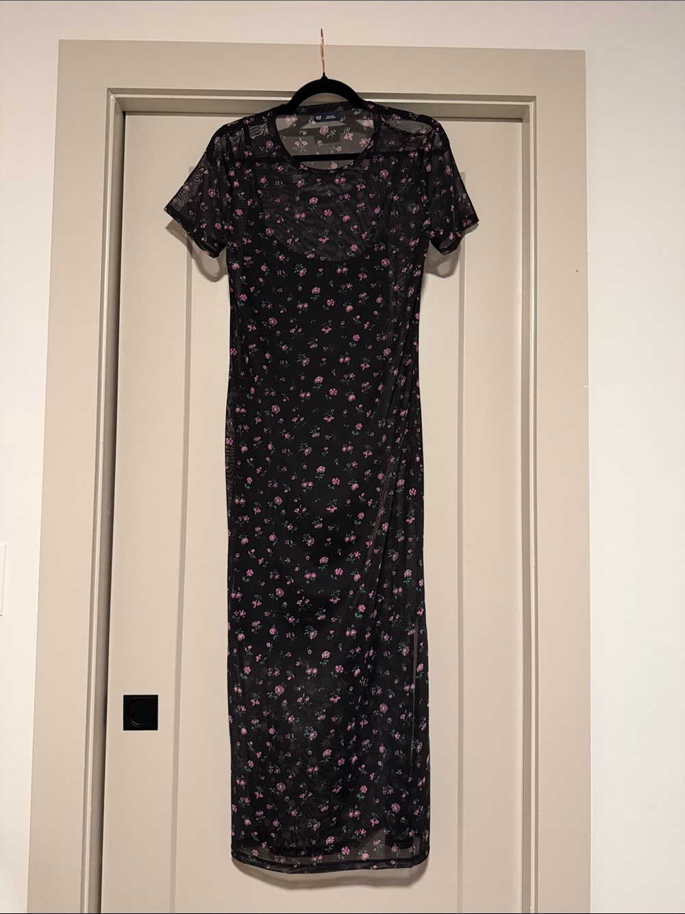 GAP Black Maxi Dress with Pink Floral Print